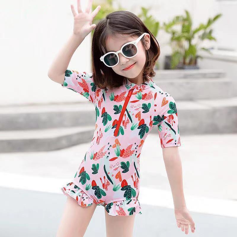 兒童泳衣女2022新款夏洋氣韓版連體短袖女童泳裝中小童寶寶游泳衣
