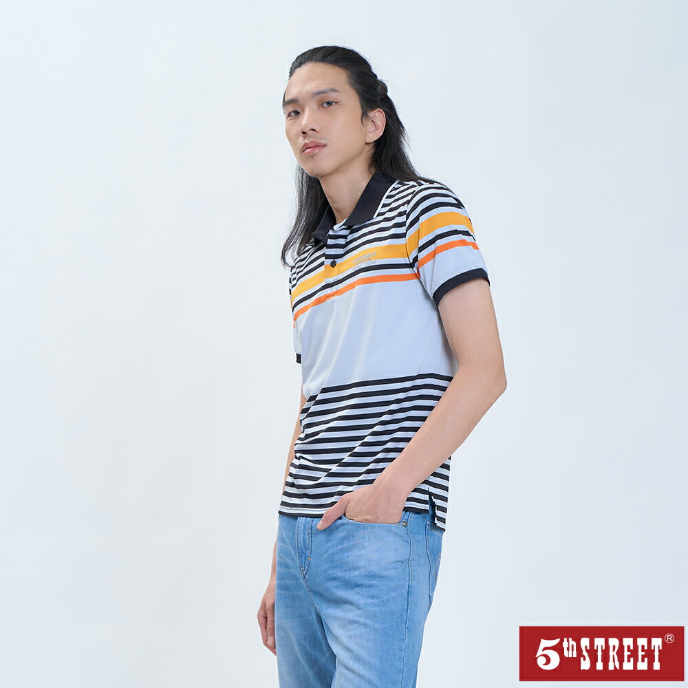 男裝 涼感彩條紋吸排POLO衫-黑色 (570469) 【5th STREET】【APP下單天天10%回饋】 最高折426