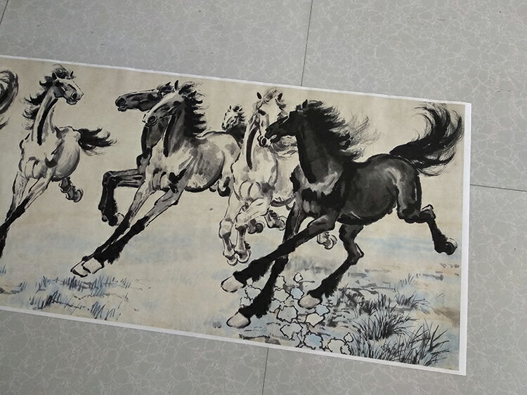 徐悲鴻八駿圖國畫馬水墨畫藝術微噴高清復制畫客廳辦公室裝飾畫| 銀聯網