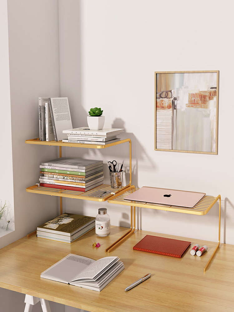 書架桌面簡易辦公室桌上小型多層整理架子鐵藝書桌收納置物架書柜