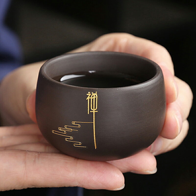 刻字燙金陶瓷紫砂功夫茶杯大小容量家用主人杯品茗杯創意茶具