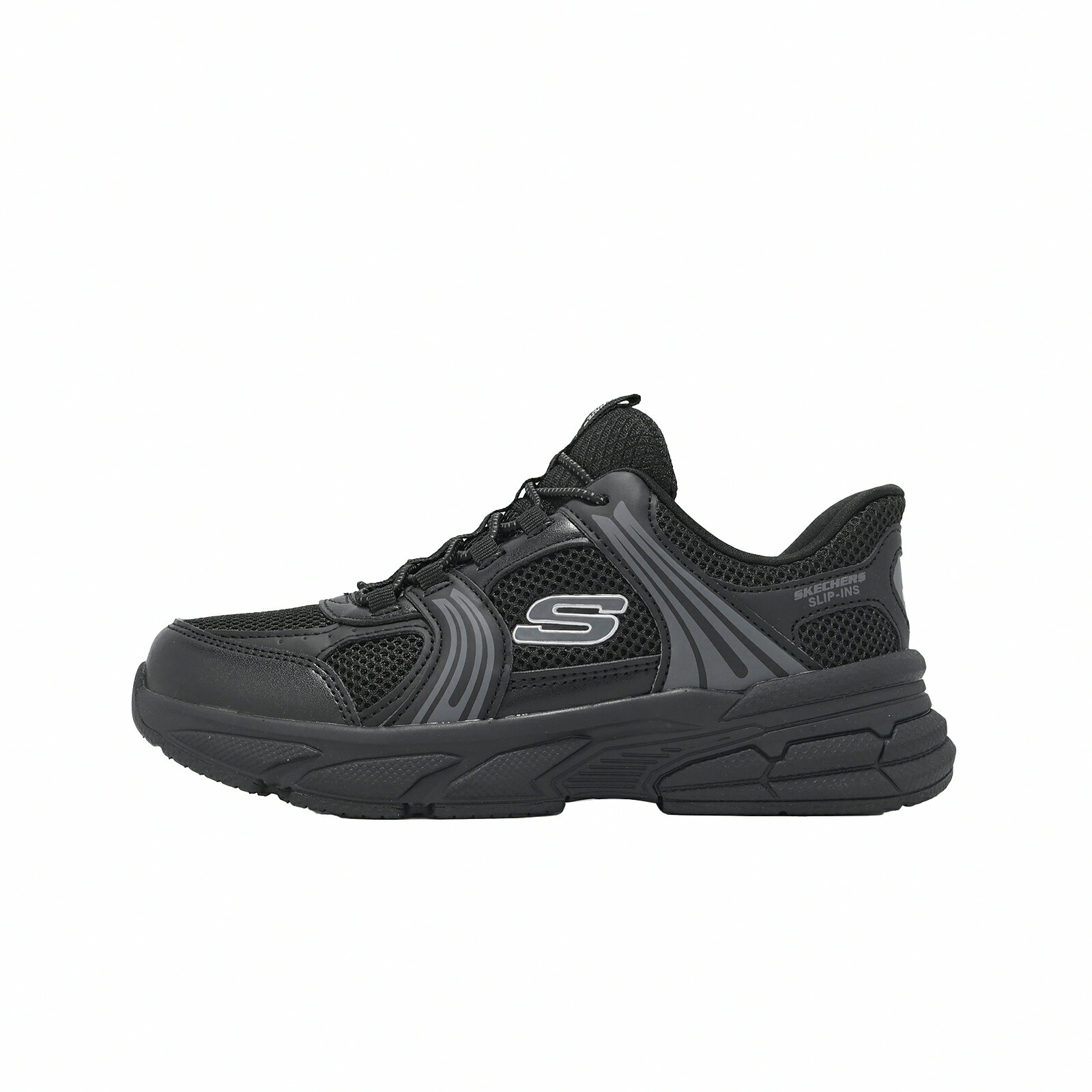 Skechers 休閒鞋 Retro-Graph Slip-Ins 中大童 黑 灰 彈性鞋帶 404204LBKCC