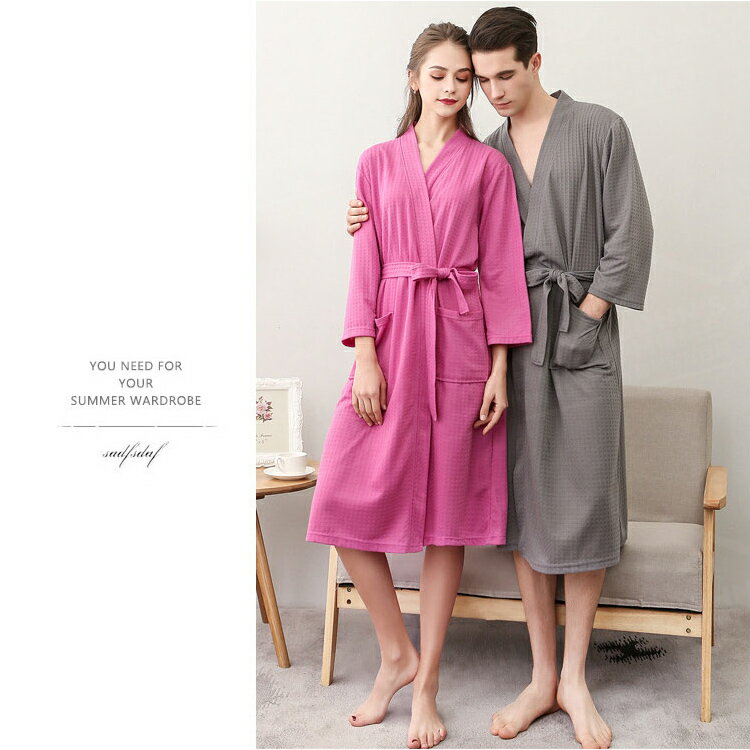 春夏季薄款七分袖浴袍 吸水速乾男女通用 情侶浴衣 浴巾 睡袍 睡衣【ZK0401】《約翰家庭百貨 9