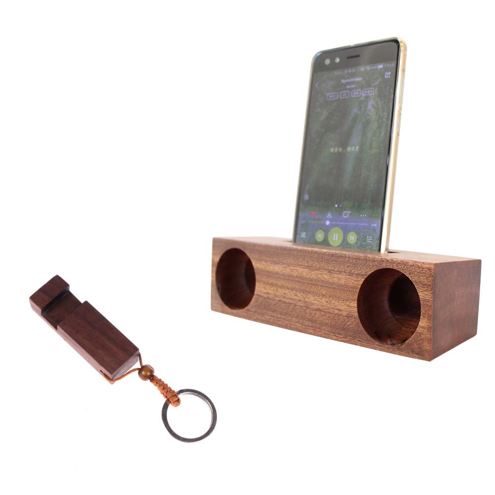原木雙孔揚聲器+手機座_原木音箱_手機擴音器_手機支架-加贈原木手機支架鑰匙圈