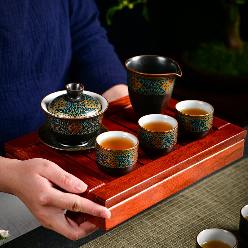 個性家用功夫陶瓷茶具簡約小茶臺泡茶蓋碗套裝客廳辦公室便捷整套