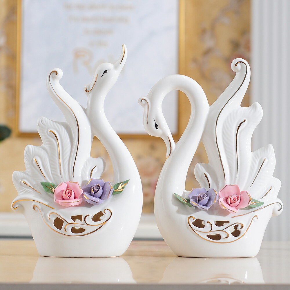 天鵝擺件陶瓷花瓶家居客廳電視柜裝飾品創意結婚禮物工藝品辦公室