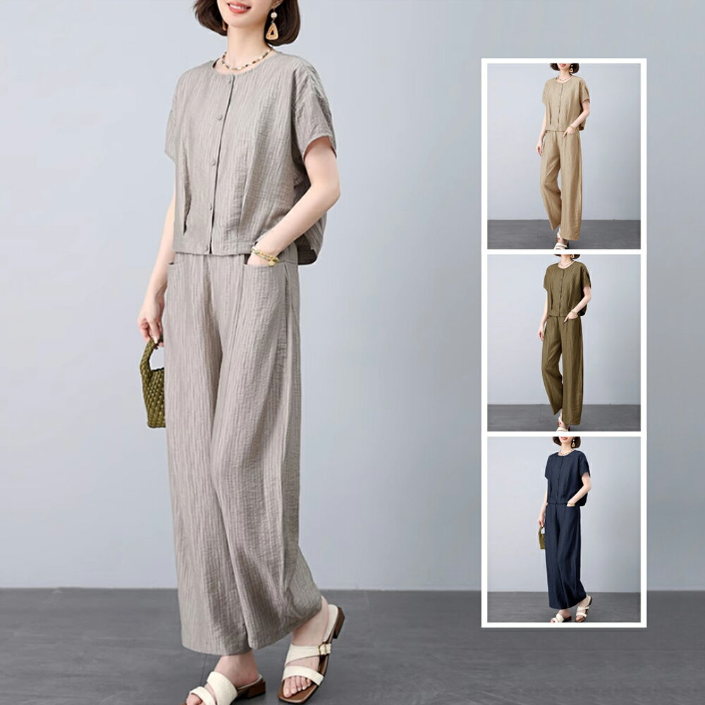 ＊ORead＊亞麻純色兩件套套裝(4色M~3XL)