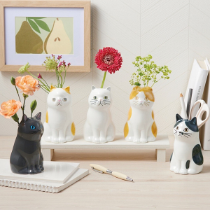 Setocraft 貓咪陶瓷花瓶 筆筒 賓士貓 摺耳貓 黑貓 白貓 橘貓 貓咪 花瓶 桌上收納 擺飾 文具