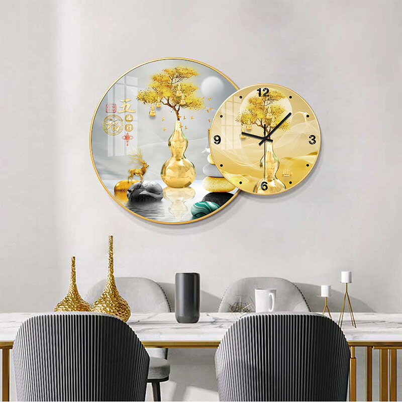 免打孔歐式晶瓷畫組合掛鐘可DIY 玄關客廳背景墻壁掛鐘表靜音時鐘