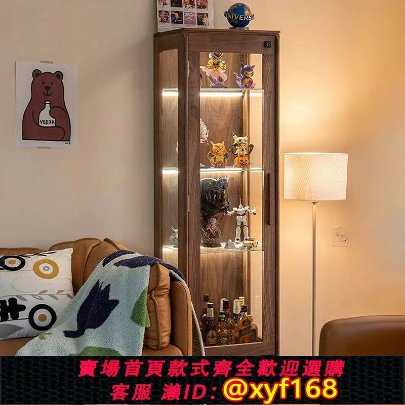 {台灣公司貨 可打統編}中古實木帶鎖展示櫃客廳手辦透明玻璃陳列靠墻胡桃防塵收納酒櫃子