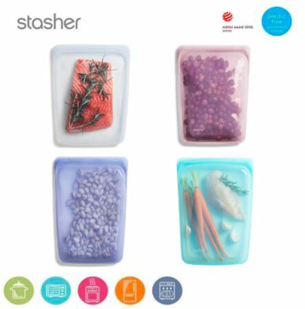美國Stasher 大長形矽膠密封袋-雲霧白/玫瑰石英粉/紫外光/湖水藍