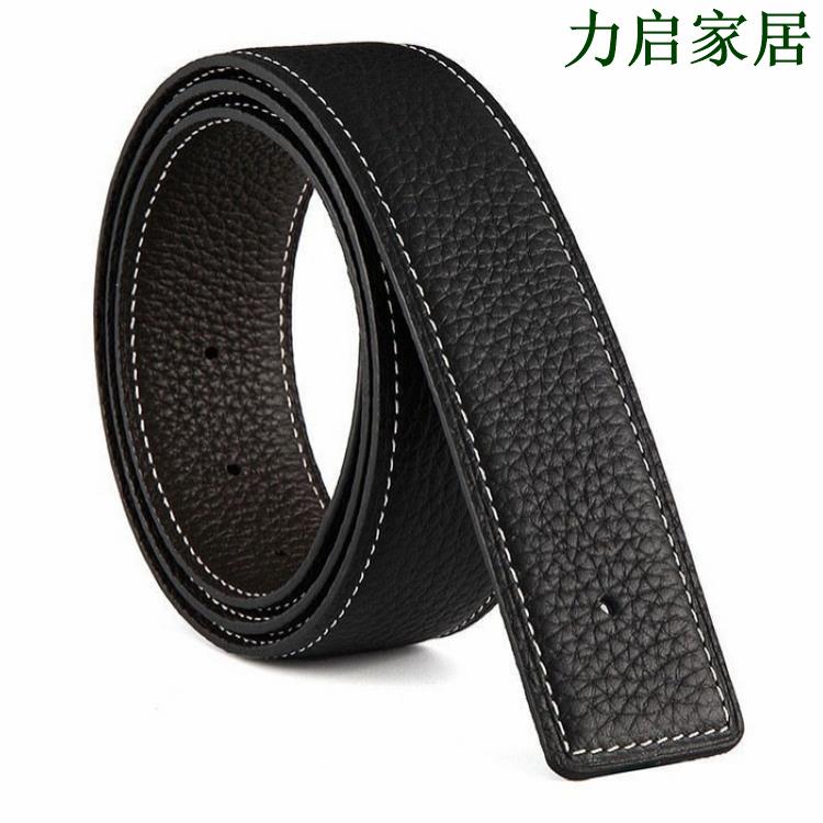 無頭皮帶男士真皮不帶頭帶身荔枝紋頭層純牛皮無H扣3.8cm褲腰百搭
