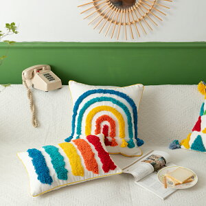2022新款簇絨彩虹抱枕含芯客廳沙發靠墊樣板間裝飾枕摩洛哥風格
