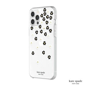 強強滾p-Kate Spade iPhone12 ProMax6.7吋Scattered Flowers 黑白小花+金色