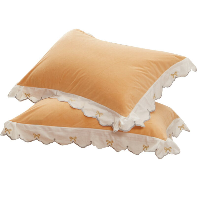 ins風牛奶珊瑚絨枕套一對裝加厚花邊枕頭套單個枕芯內膽套48x74cm