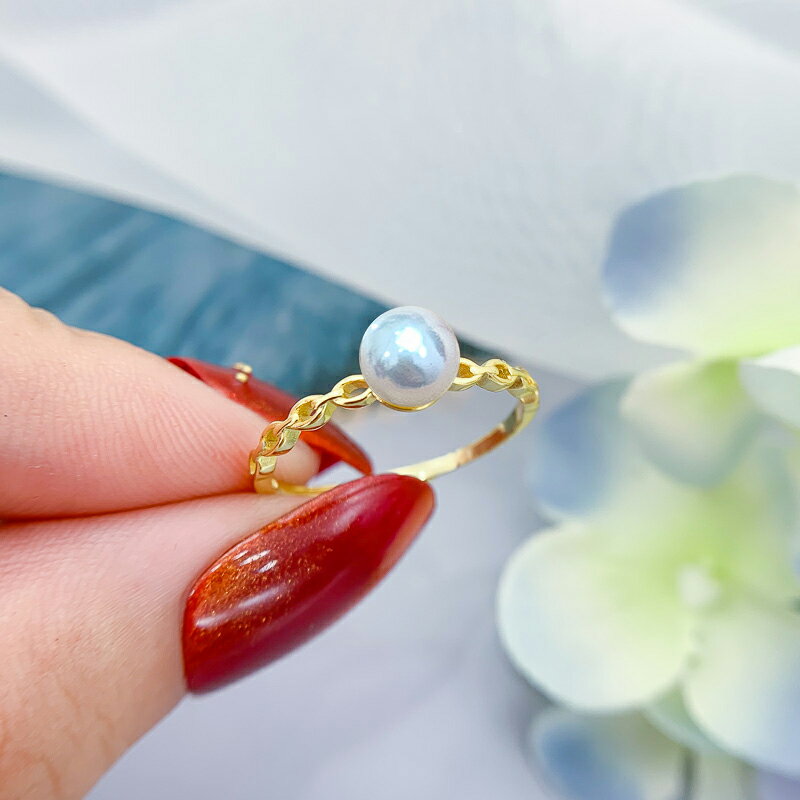 DIY飾品配件 S925純銀環扣鏈形韓版開口可調節戒指珍珠半成品空托