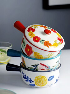 日式ins家用餐具套裝創意個性陶瓷手柄碗帶蓋泡面碗可愛兒童烤碗