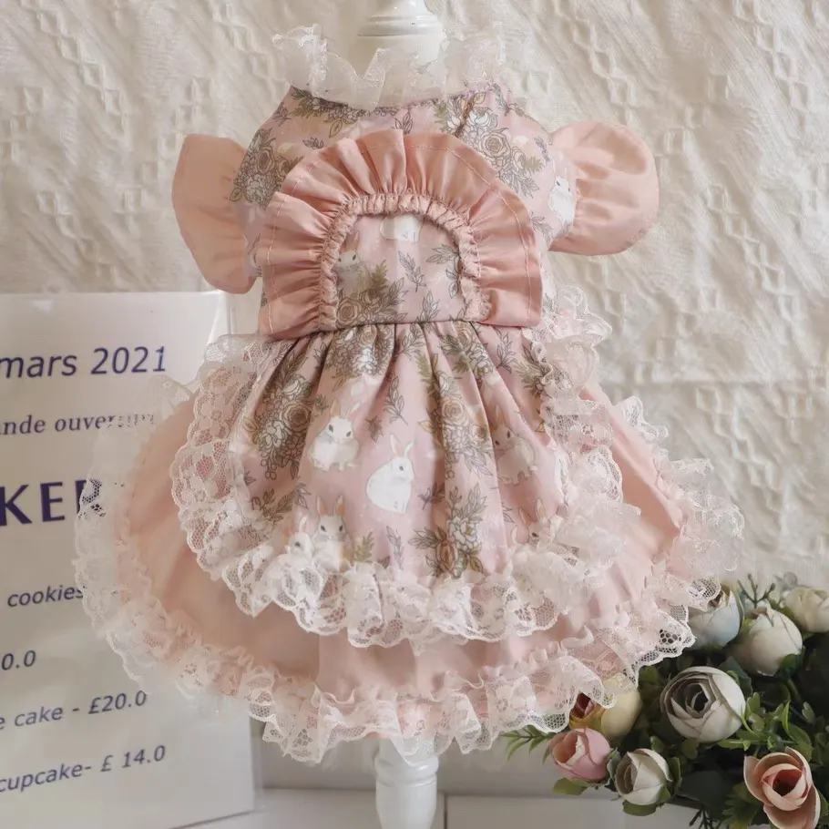 寵物衣服 貓咪仙女服 狗狗蕾絲禮服套裝 貓咪服飾 兔兔春遊野餐穿搭服 寵物服飾 小型犬衣服【不二雜貨】