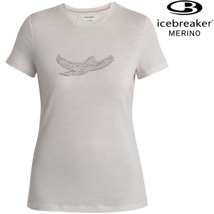 Icebreaker Tech Lite III 女款 美麗諾羊毛排汗衣/圓領短袖上衣-150 鳥兒飛翔 0A56YE 732 象牙白