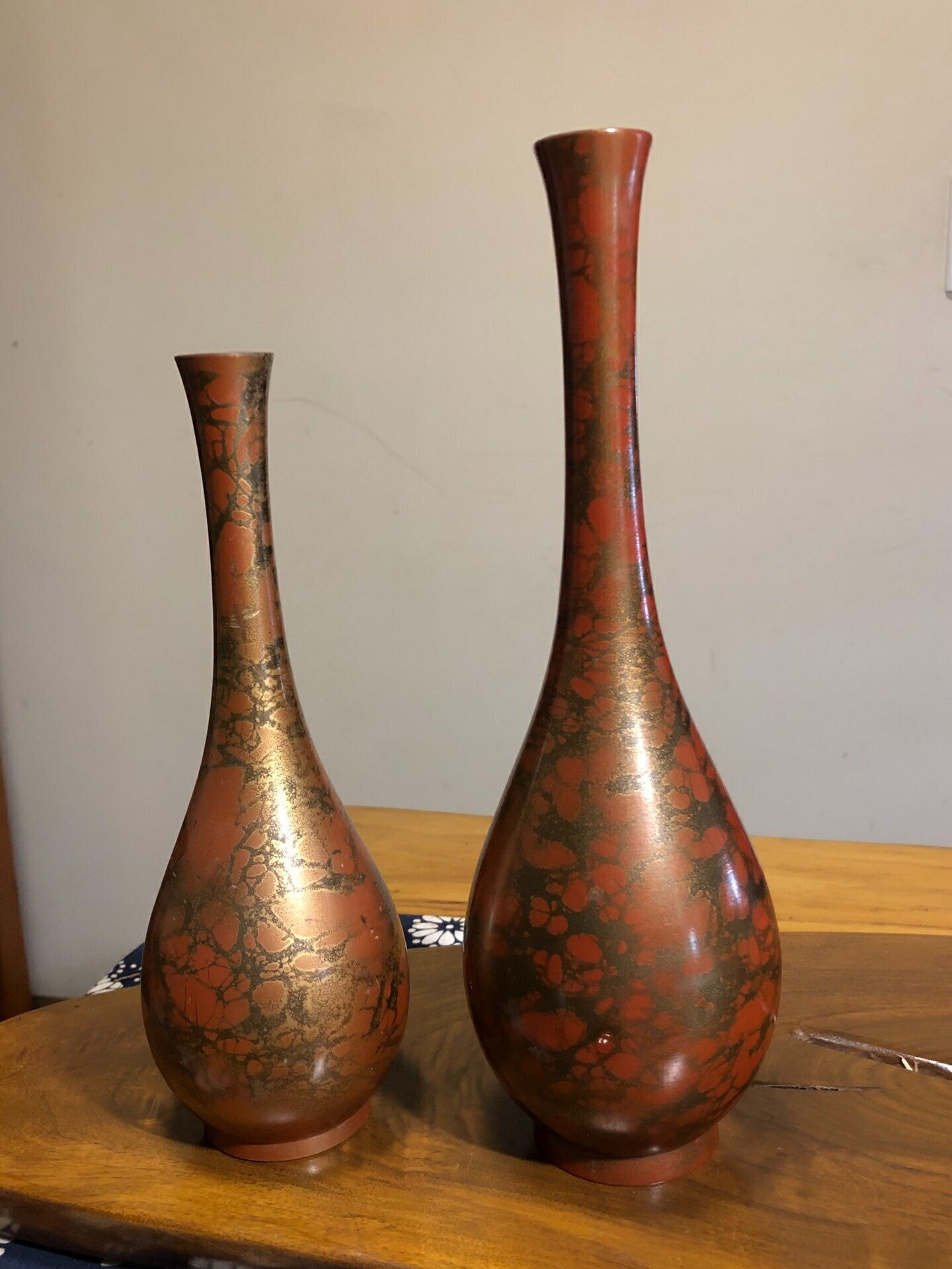 日本中古回流撒金工藝 松石紋斑紫銅觀音瓶 銅花瓶花入 大小可