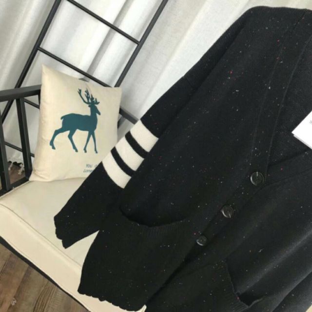 正韓韓國 單袖條紋學院風雪花針織長袖外套 黑色 CICIGO現貨 女生針織外套 3