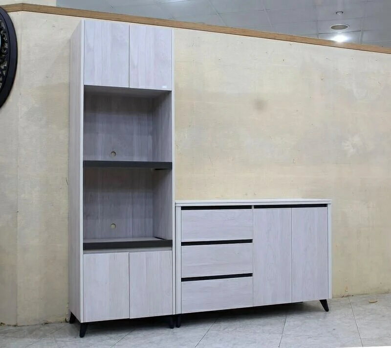 【歐風別館】熊本洗白色四尺餐櫃+電器櫃【基隆至台中免運費】