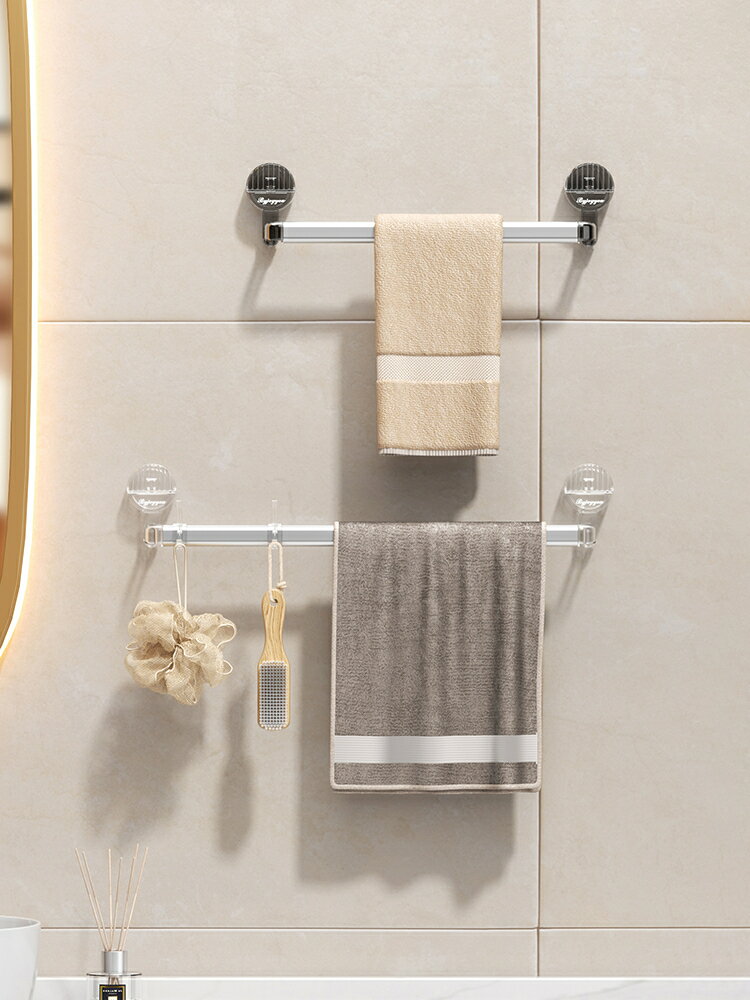 毛巾架免打孔衛生間浴室浴巾置物架掛毛巾的架子廁所吸盤掛桿