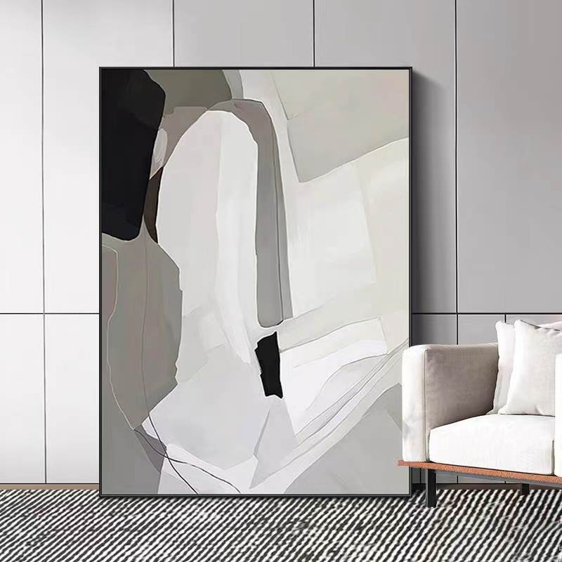 壁畫 純手繪油畫侘寂風落地裝飾畫客廳沙發背景掛畫高級感黑白抽象壁畫