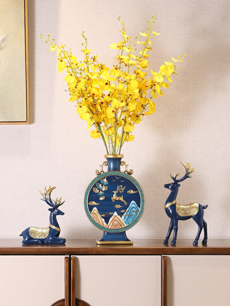 新中式花瓶年宵花高檔手繪花器玄關客廳裝飾擺件喬遷禮物藝術花藝