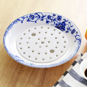 骨瓷家用托盤圓盤大號蒸盤瀝水雙層陶瓷餃子盤餐盤水果盤子水餃盤