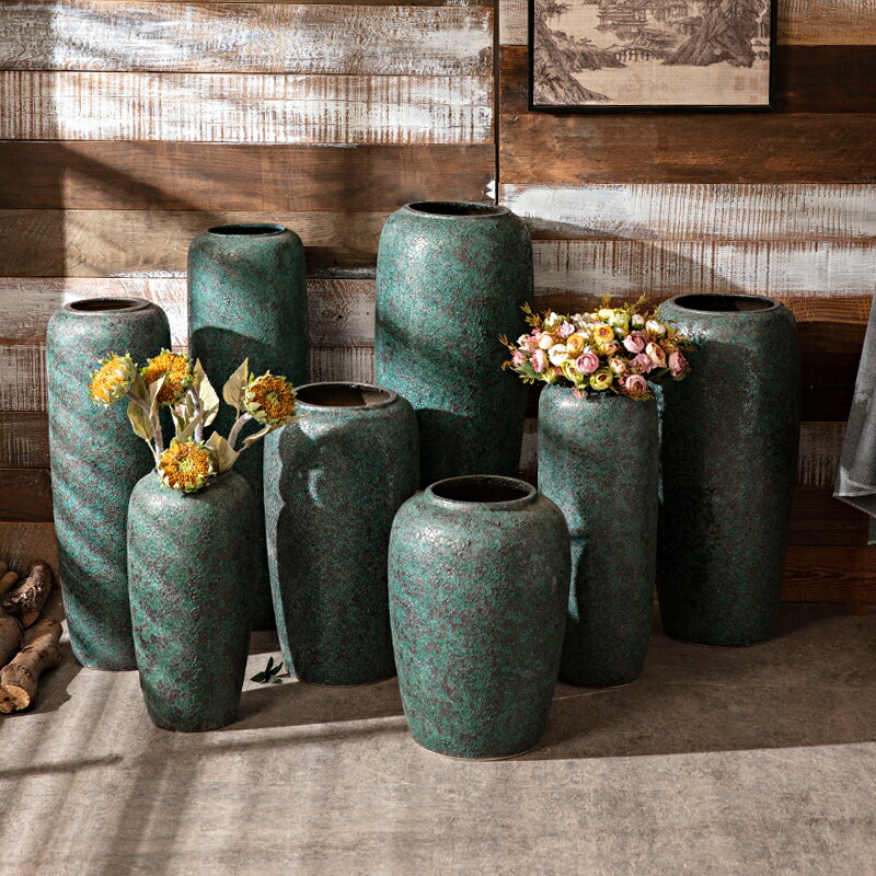 景德鎮高檔創意復古藝術風格花瓶客廳臥室落地插干花裝飾擺件陶瓷