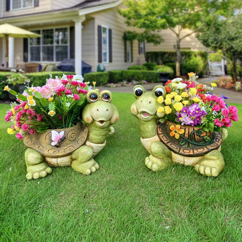 戶外花園裝飾 庭院擺件卡通樹脂烏龜青蛙花缸園藝動物花盆布景擺設