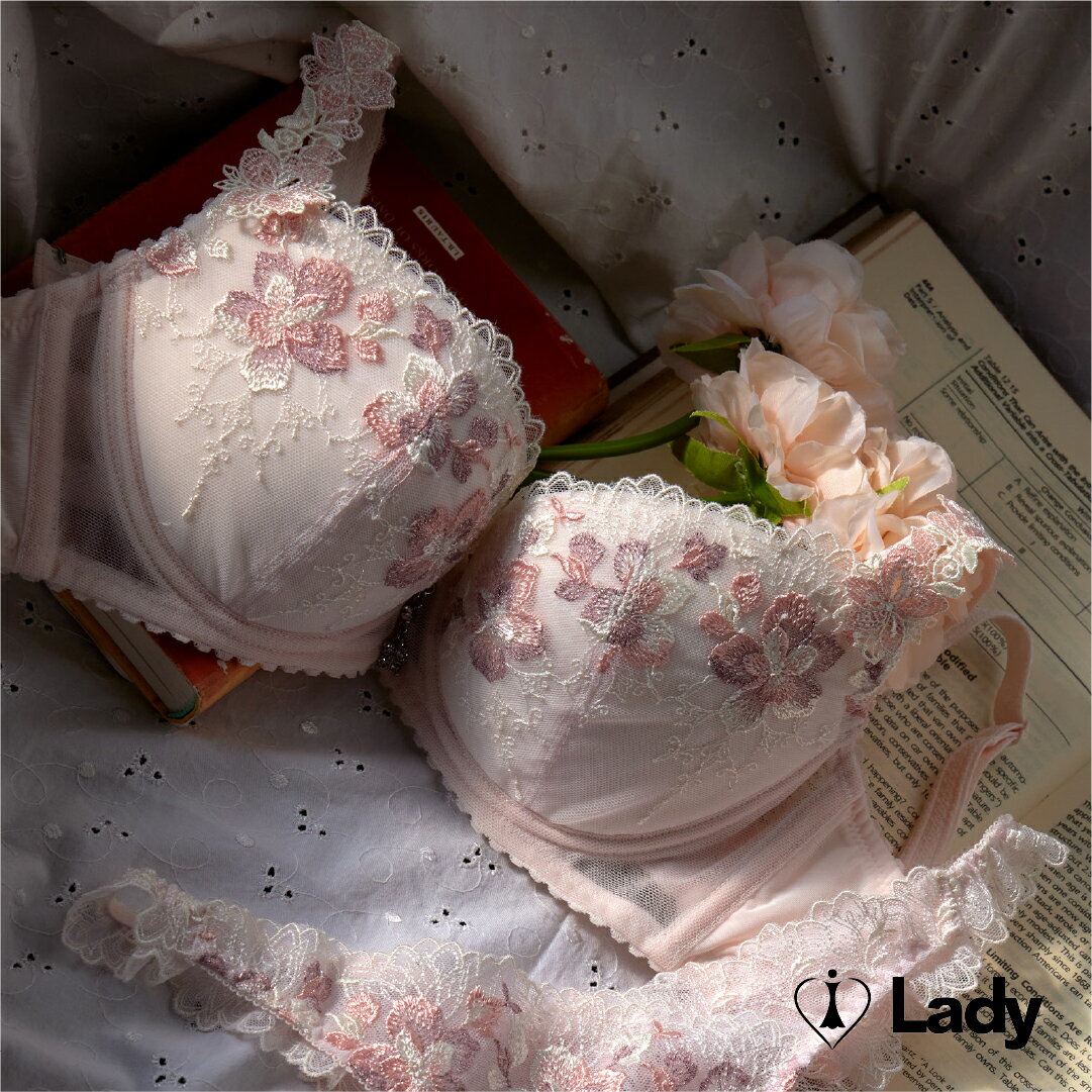 Lady 曉露凝光系列 B-F罩 法式 刺繡 蕾絲 內衣 (霓光粉)