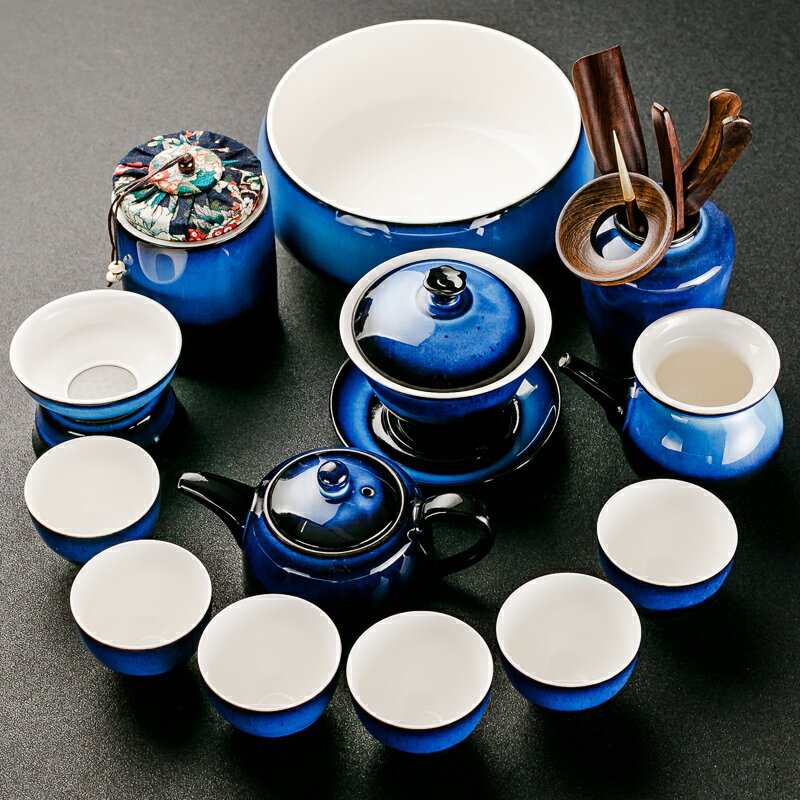 功夫茶具套裝家用窯變天目釉藍兔毫蓋碗茶壺茶杯套裝陶瓷茶具