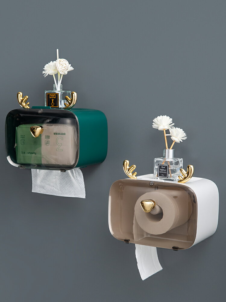衛生間紙巾盒壁掛式免打孔洗手間浴室放卷紙置物架防水廁所抽紙盒