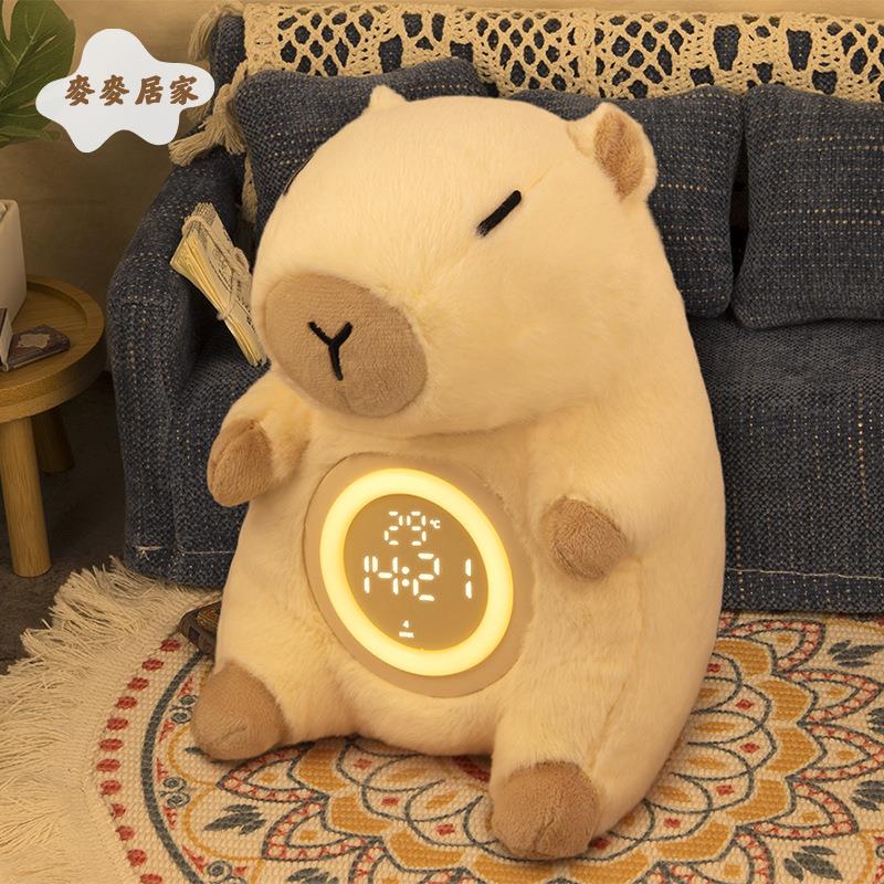 毛絨卡皮巴拉小夜燈 生日禮物充電式兒童 創意 臥室氛圍鬧鐘床頭 燈 [PP0505061]