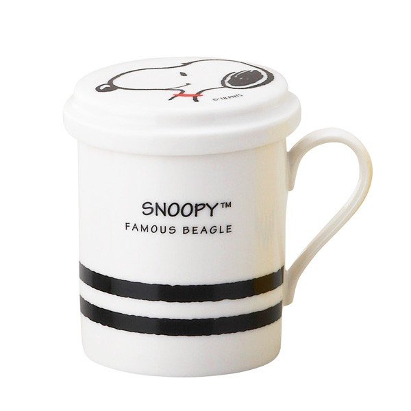 史努比 馬克杯 附 杯蓋 濾網 泡茶 茶杯 水杯 過濾杯 條紋 餐具 Snoopy 日貨 正版 授權 J00030073