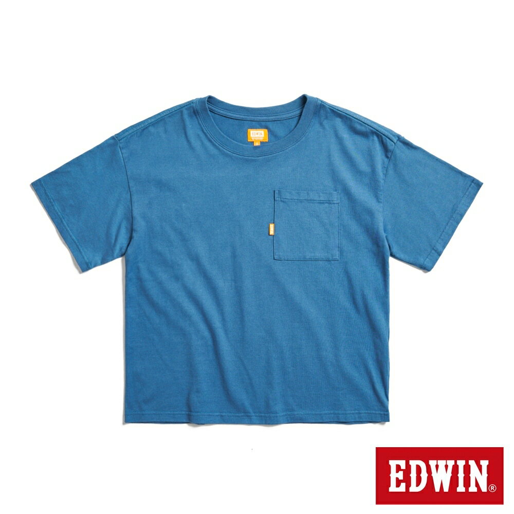 EDWIN 女款 橘標 方版口袋短袖T恤 (灰藍色)