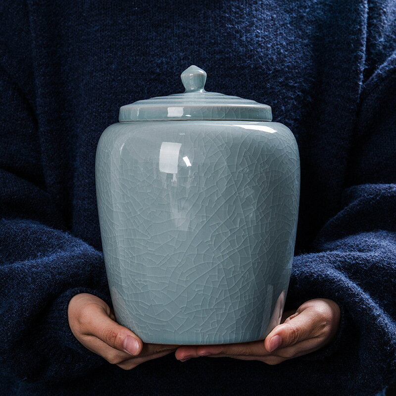 陶瓷茶葉罐大號哥窯開片將軍罐簡約防潮一斤裝儲存罐子密封罐