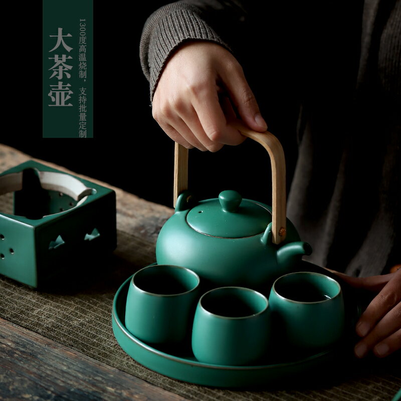 日式復古陶瓷茶壺大號提梁壺套裝家用泡茶壺大容量茶壺茶杯整套