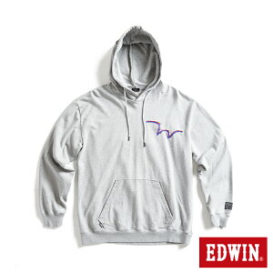 EDWIN EDGE 電光感W LOGO 寬版連帽長袖T恤-男款 麻灰色
