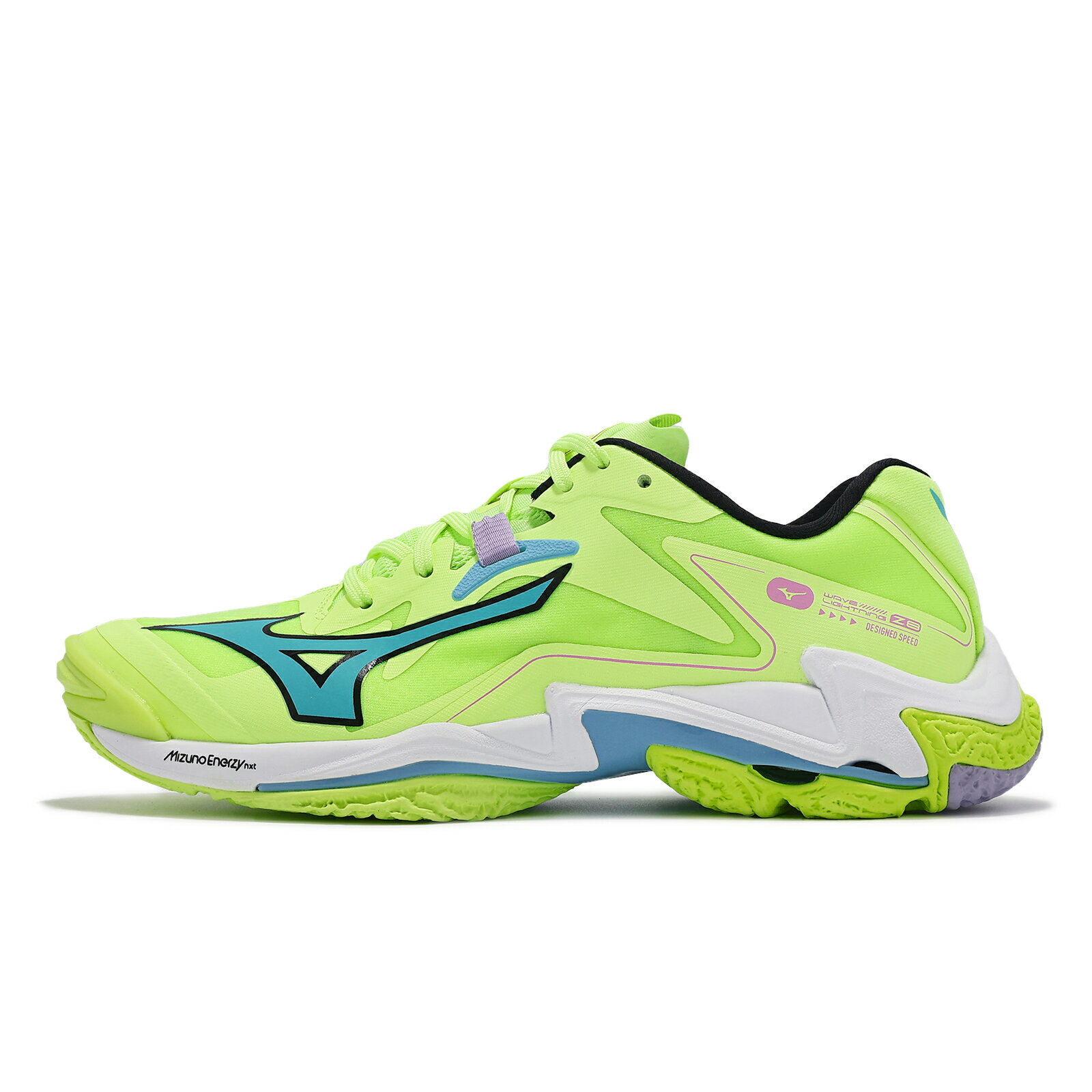 Mizuno 排球鞋 Wave Lightning Z8 男鞋 螢光綠 藍 輕量 室內運動 羽排鞋 美津濃 V1GA2400-11