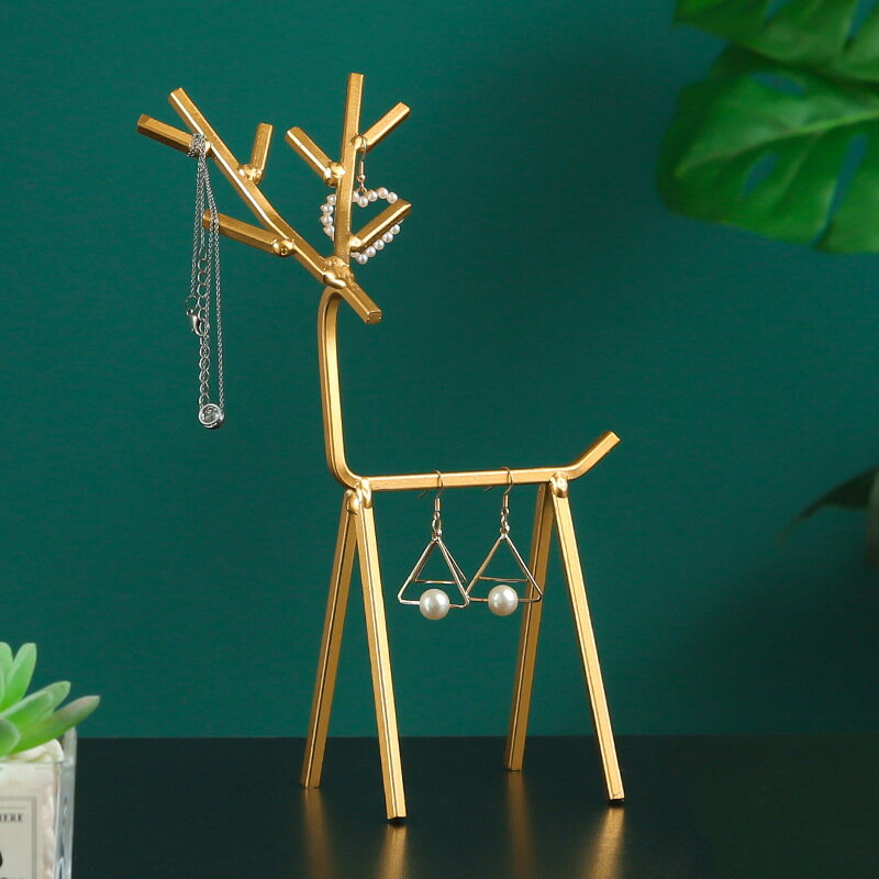 創意梳妝臺桌面小鹿首飾架 ins鐵藝女生耳環項鏈戒指收納展示架子
