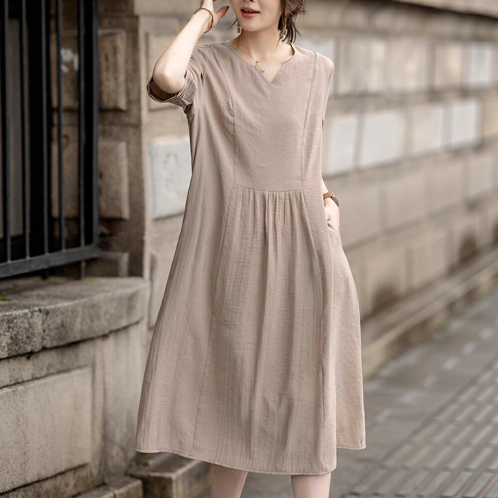 ＊ORead＊V領洋裝(杏色S~4XL)