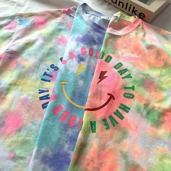 ANNAS 正韓 笑臉 暈染 渲染 短袖 T 上衣 棉T 扎染 水彩 潑漆 漸層 彩色 彩虹 螢光 微笑 潮流 韓國 3