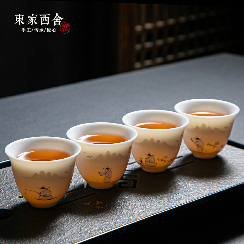德化白瓷茶具純手工手繪功夫茶杯小品茗杯羊脂玉瓷豬油白陶瓷茶盞