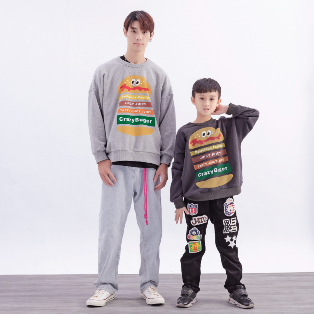 【crazygogo!!】日本 crazy burger 親子 大學T 圖案 高質感 長袖 上衣 質感 男女不拘 秋冬 男女童裝 2