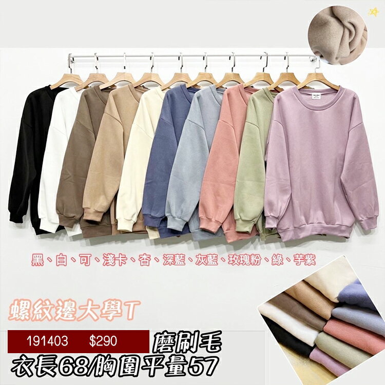 內刷毛羅紋大學T-10色【B191403】