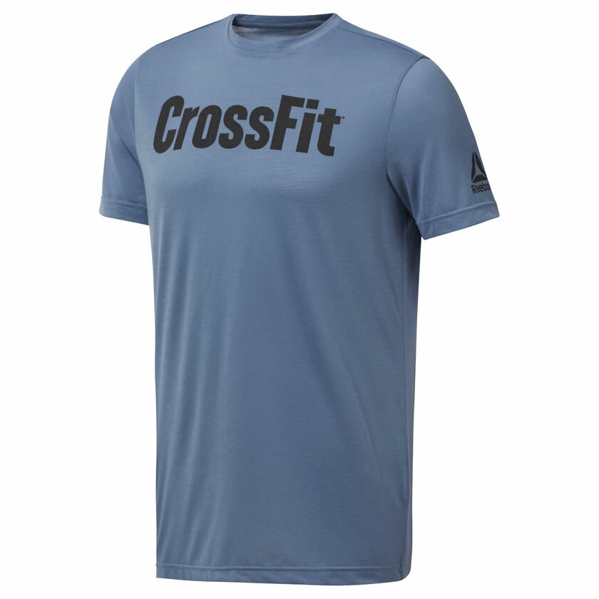 REEBOK CROSSFIT SPEEDWICK F.E.F. GRAPHIC 男裝 上衣 短袖 休閒 慢跑 健身 排汗 灰藍【運動世界】DH3703