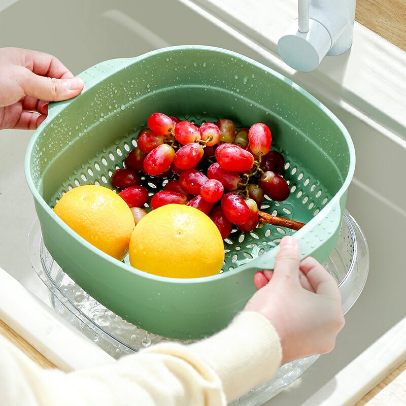雙層洗菜盆瀝水籃家用廚房菜籃子客廳茶幾果盤多功能水果濾水籃